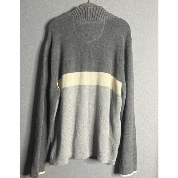 Eddie Bauer Striped Mens Sweater XL Gray Ivory 1/4 Zip Mock Neck Pullover Dad‎ - Picture 4 of 8